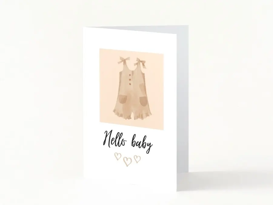 Carte naissance, Hello Baby fille, beige