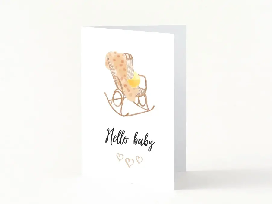 Carte naissance , Hello baby chaise à bascule