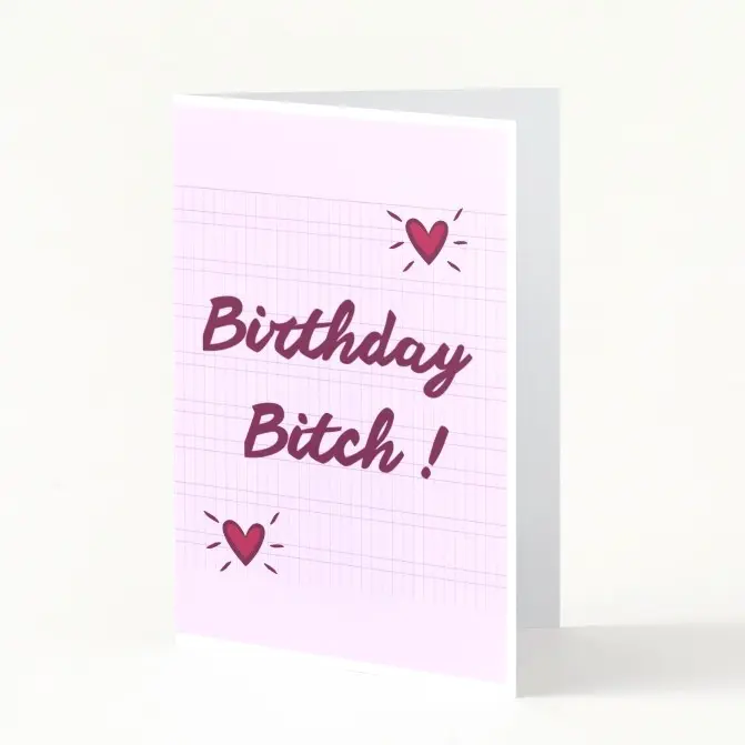 Carte Birthday Bitch, dans les nuances de mauve, cette carte allie humour et  douceur