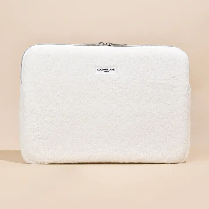 Housse pour ordinateur portable, ipad de couleurs blanc à effet molletonné chic et tendance