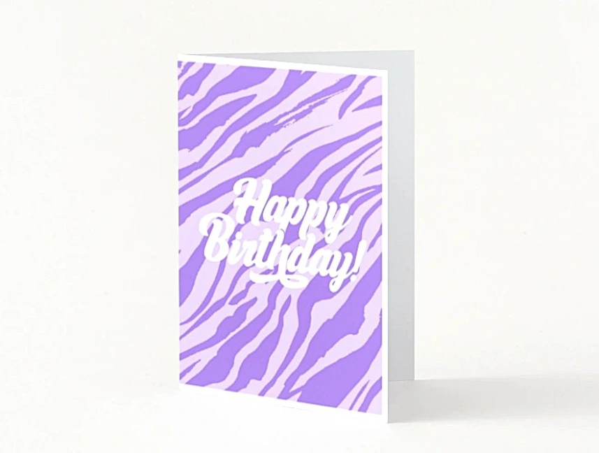 Carte Happy Birthday zébré mauve